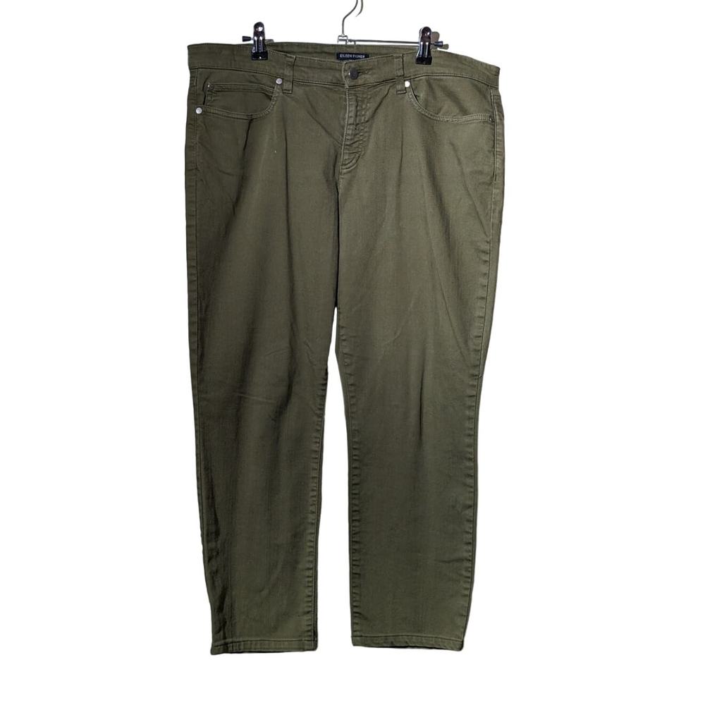 Eileen Fisher Organic Cotton Stretch Khaki Green Jean Womens Sz 12